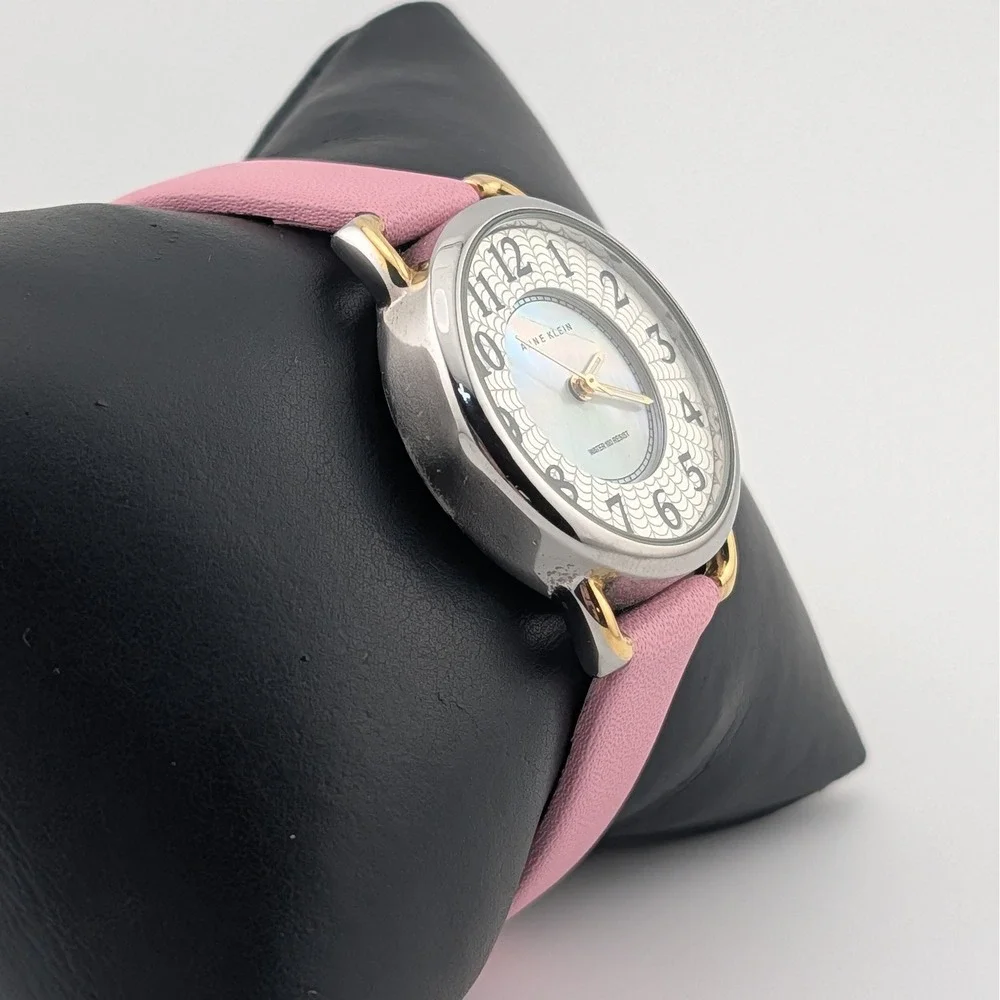 Anne‎ Klein Womens Watch MOP Spider Web Dial Pink Strap Two Tone 100FT WR